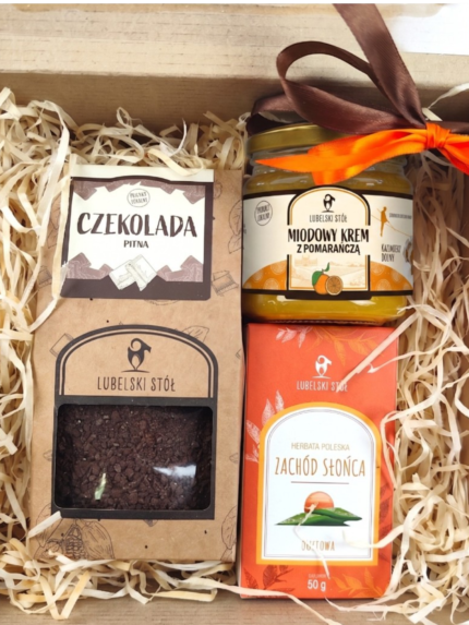 Zestaw Prezentowy "Delicja" z czekoladą pitną, herbatą i miodem | Lubelski Stół