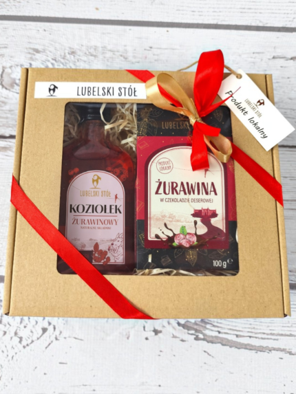 Zestaw Prezentowy "Koziołek Żurawinowy 0,2l" - likier żurawinowy i żurawina w czekoladzie | Lubelski Stół