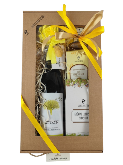Zestaw Prezentowy "Cytryn" - wino, krówki, herbata, miód | Lubelski Stół